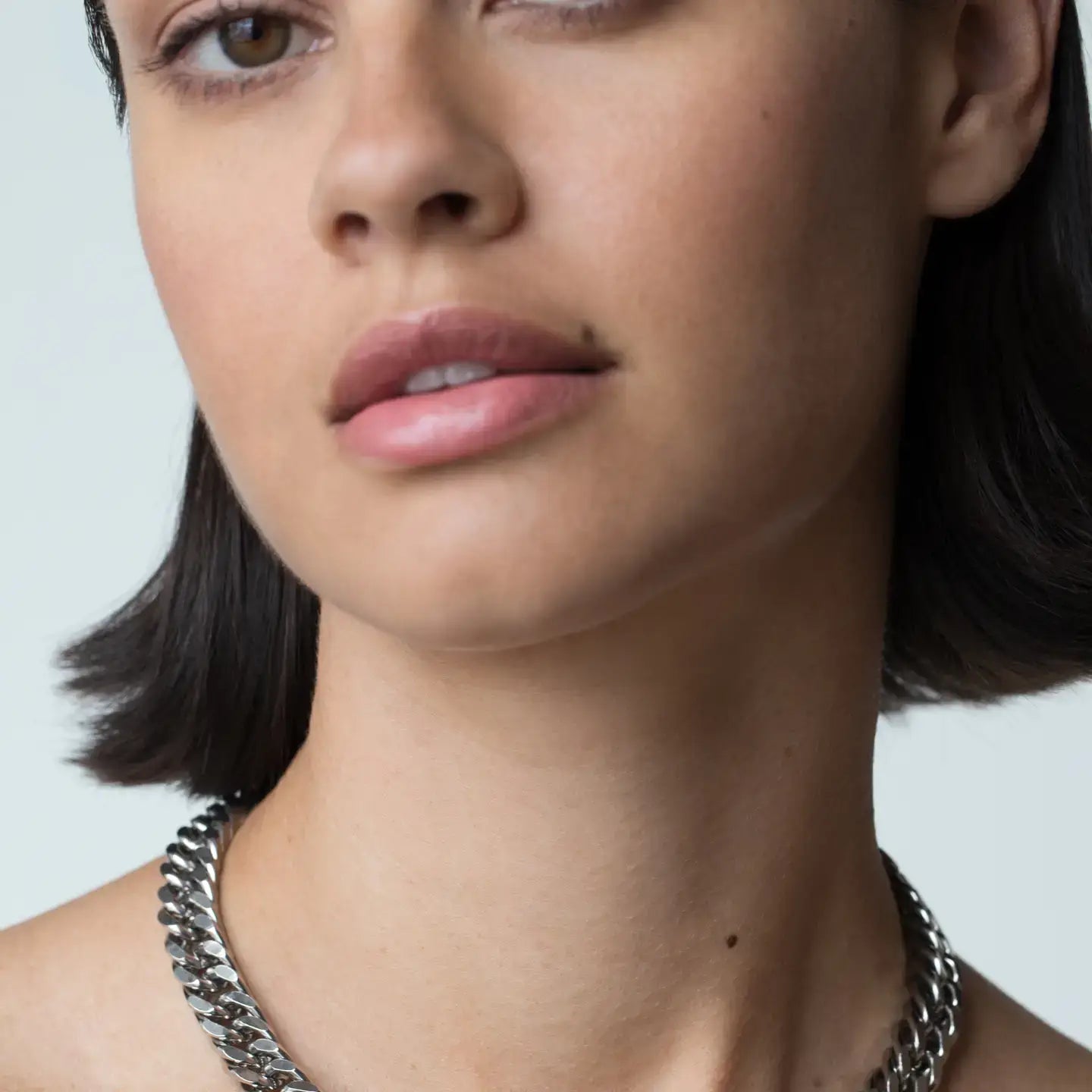 Chunky Heart Chain Necklace Set Silver Charm Pendant