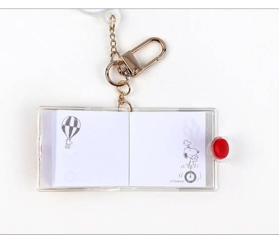 Peanuts Snoopy acrylic charm keychain ring with Mini Memo