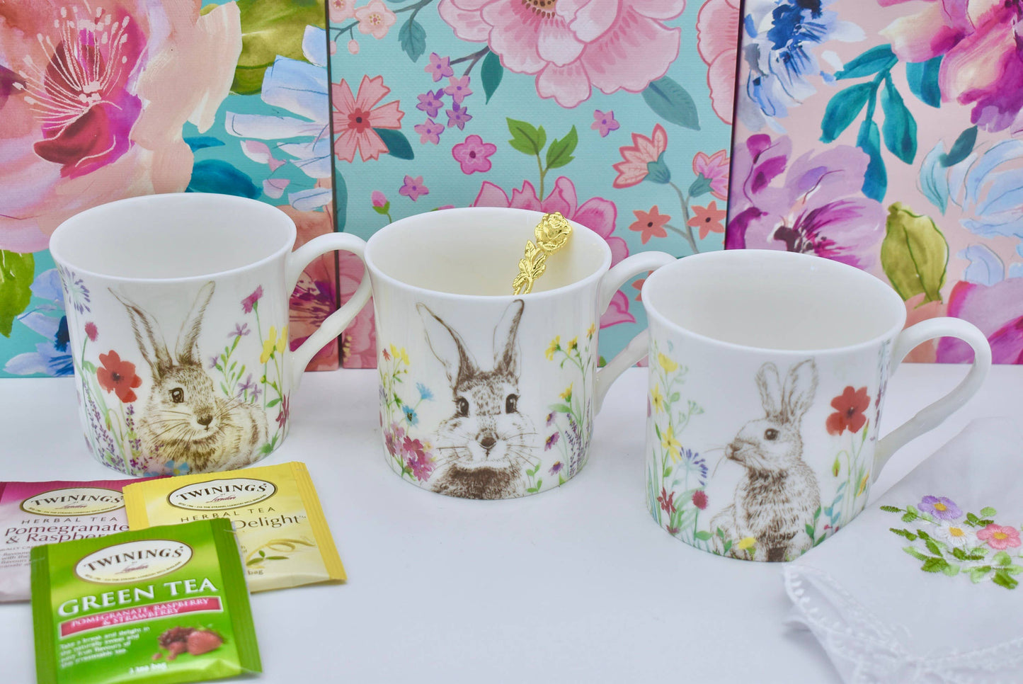 Easter Bunny Spring Flowers Bone China Mug Cup