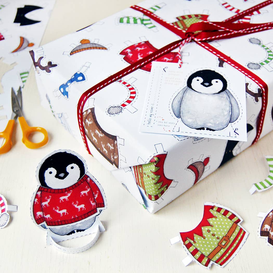 Dress Up A Penguin Christmas Wrapping Paper