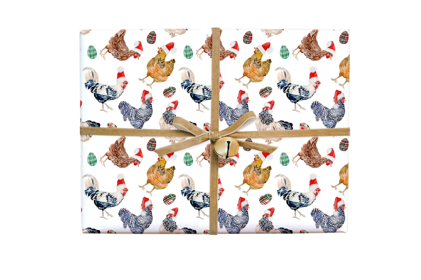 Christmas Chickens in Santa Hats Single Sheet Gift Wrap