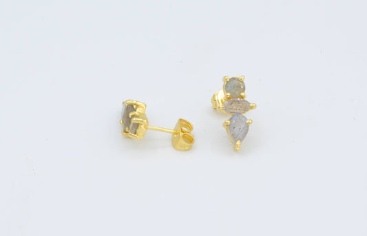 Triple Labradorite Stone Stud Earrings