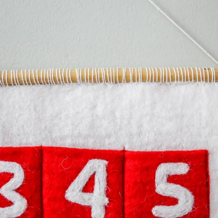 Handmade Boho Red and White Wool Christmas Advent Calendar