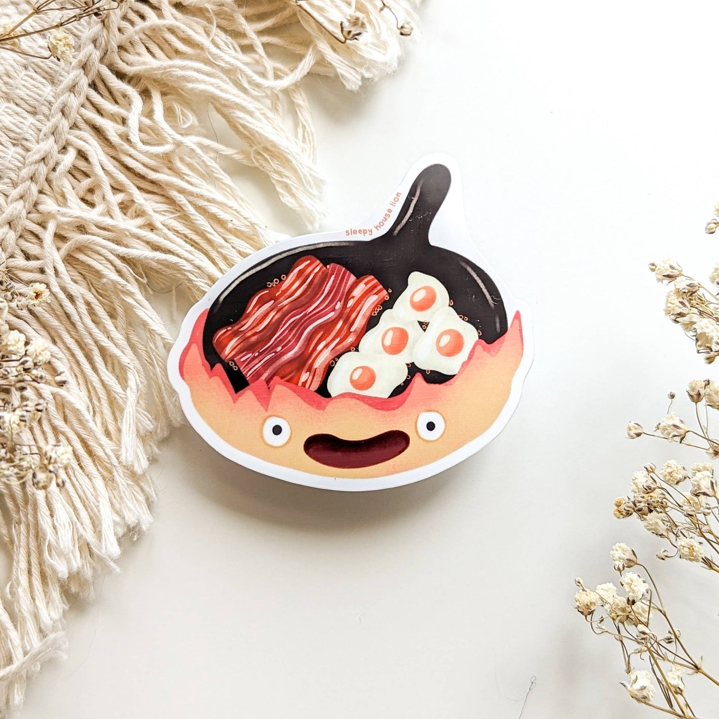 Cute Flame Cooking Eggs and Bacon Vinyl Sticker (Waterproof, UV resistant, Dishwasher Safe)