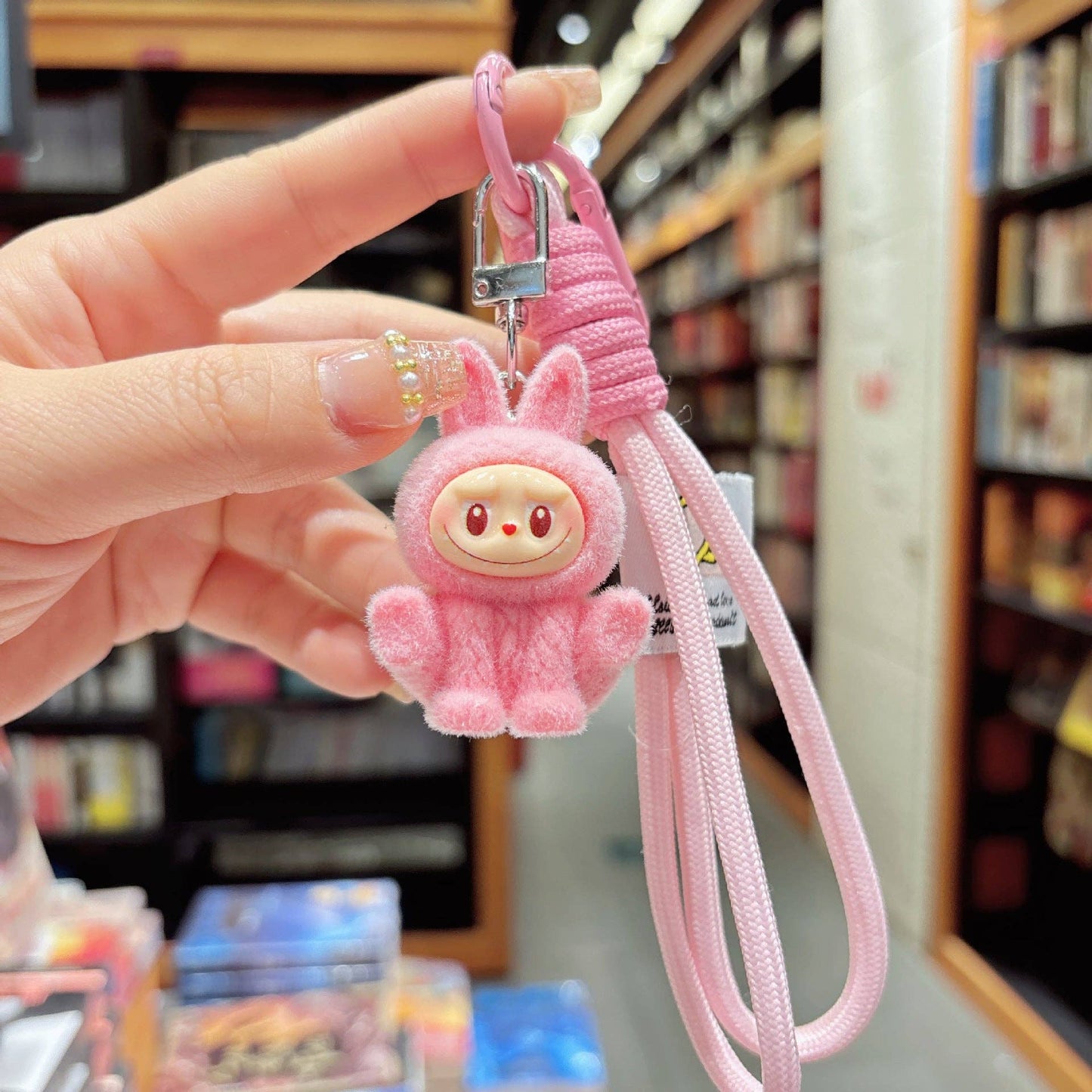 Labubu flocking keychain labubu pendant gift-random emotion