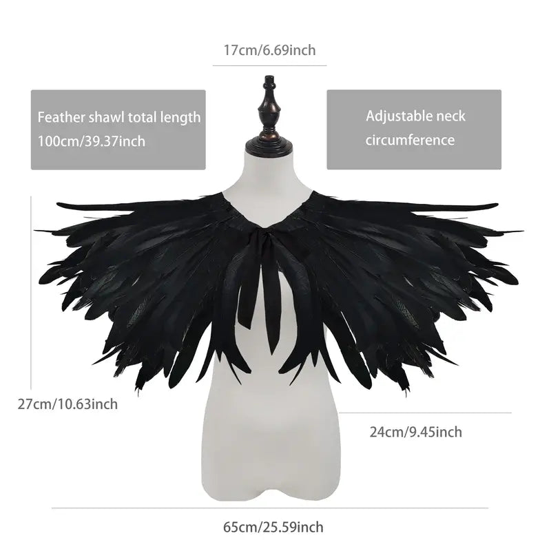 Chicken Feather Shrug Shawl Collar Gothic Victorian Feather Shawl Black or white