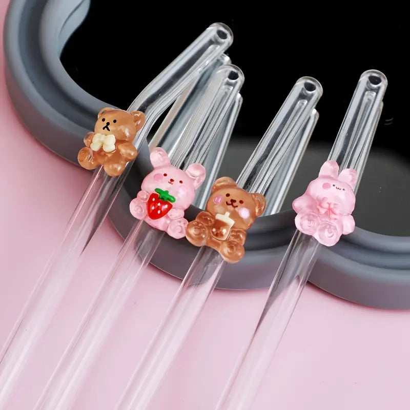 Glass Straw with assorted Kawaii 3D Bead