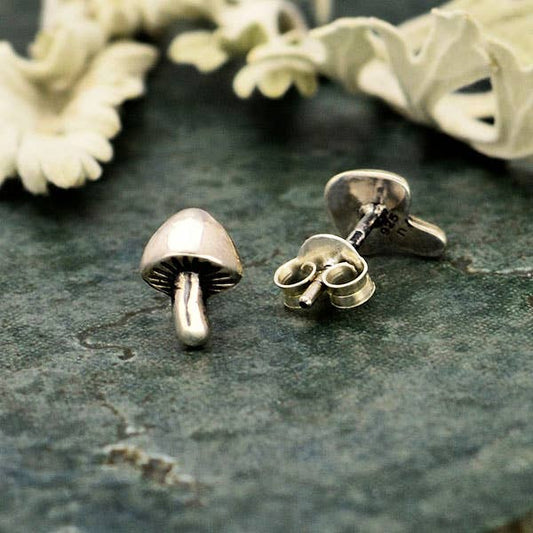 Sterling Silver or Bronze Mushroom Post Earrings 8x6mm