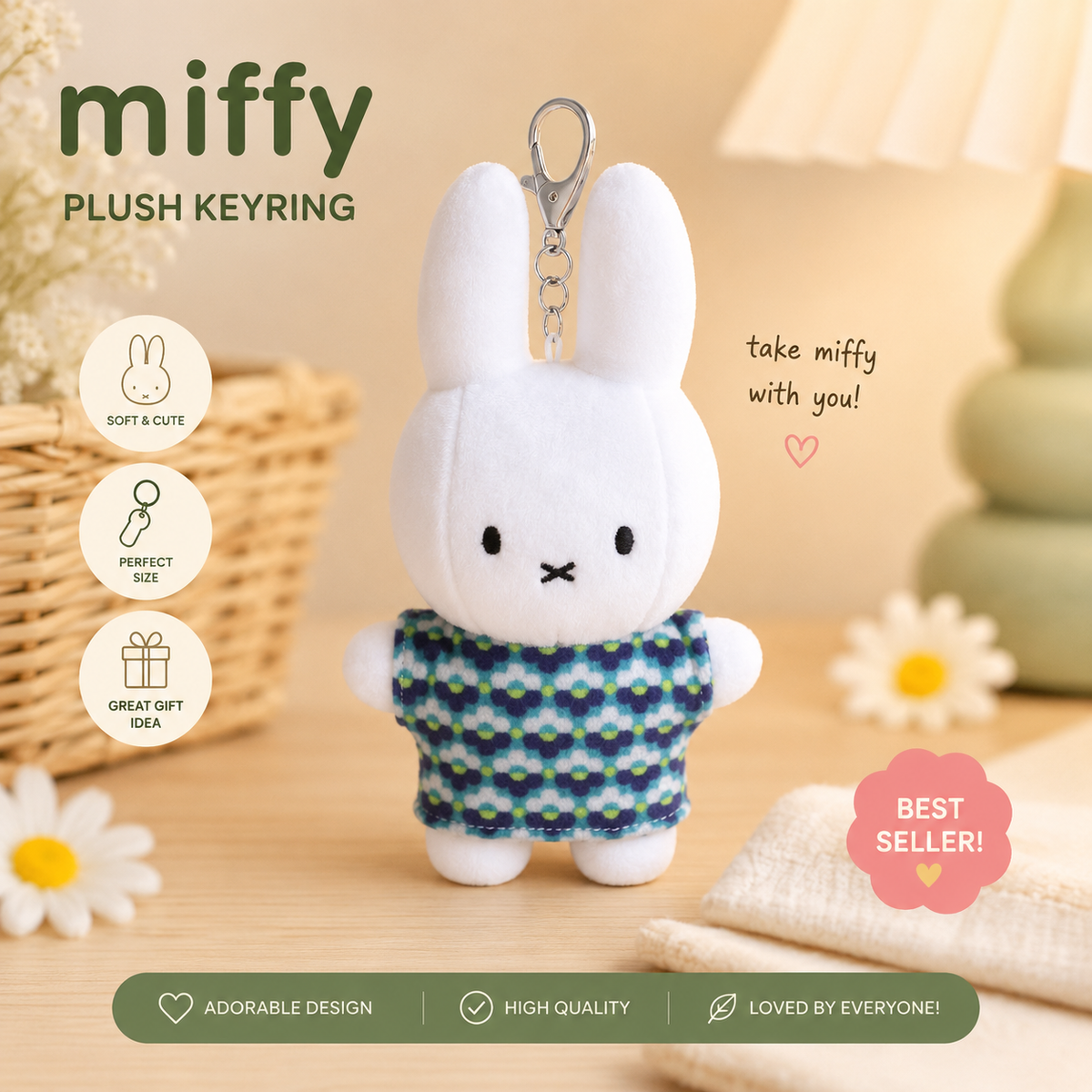 Miffy Pattern T-Shirt Plush Keychain - 17cm