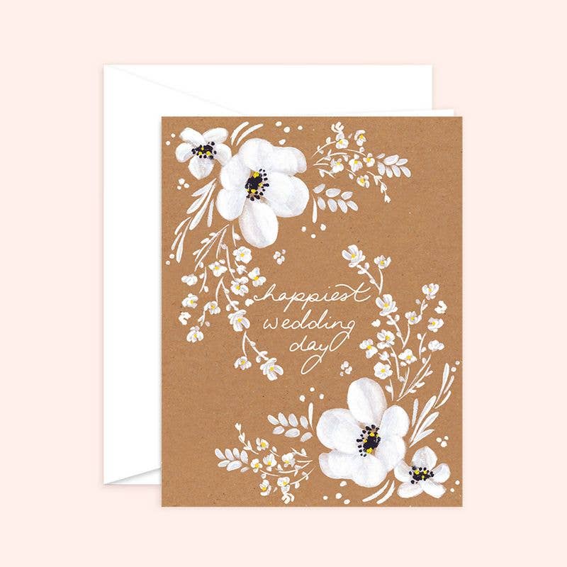 Kraft Happiest Wedding Day White Floral Card