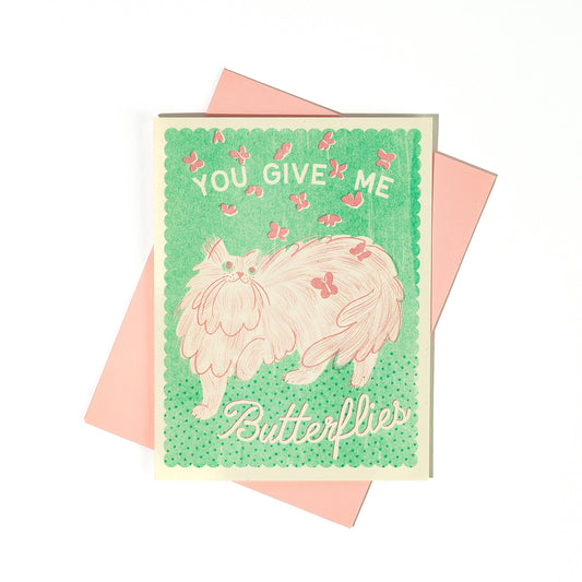 You Give Me Butterflies - Risograph Card