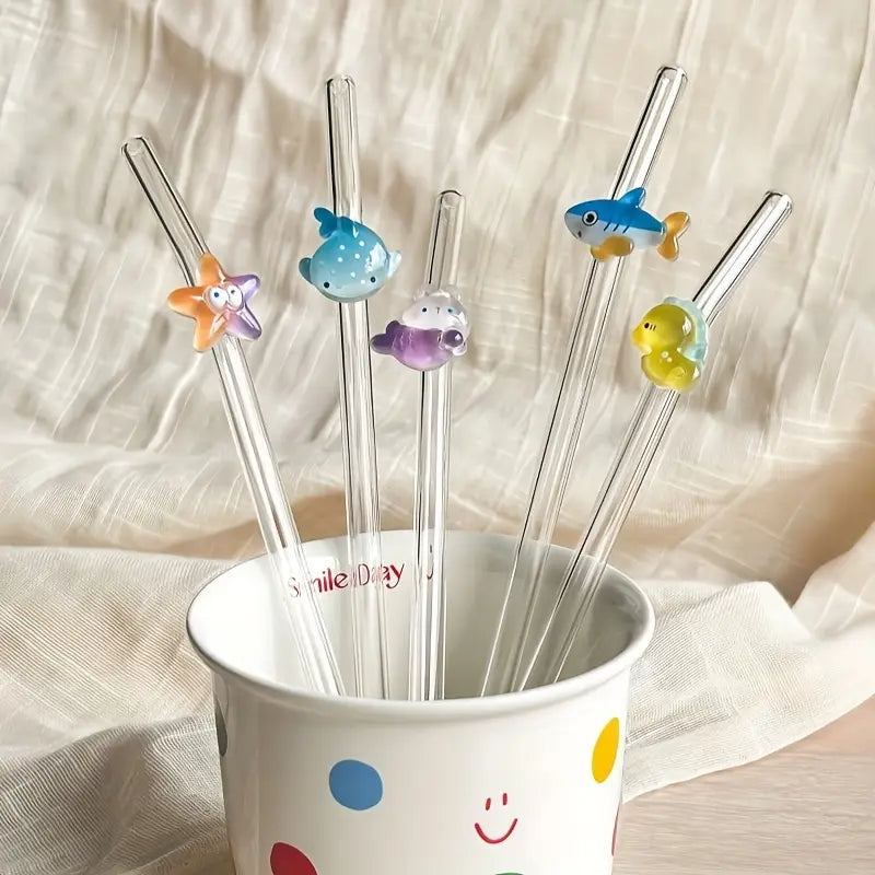 Glass Straw with assorted Kawaii 3D Bead