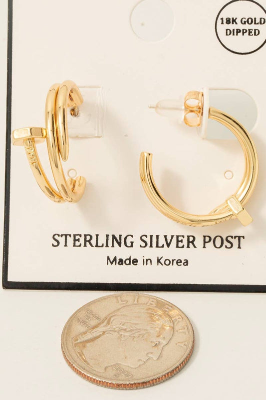 Gold Dipped Nail Loop Hoop Earrings