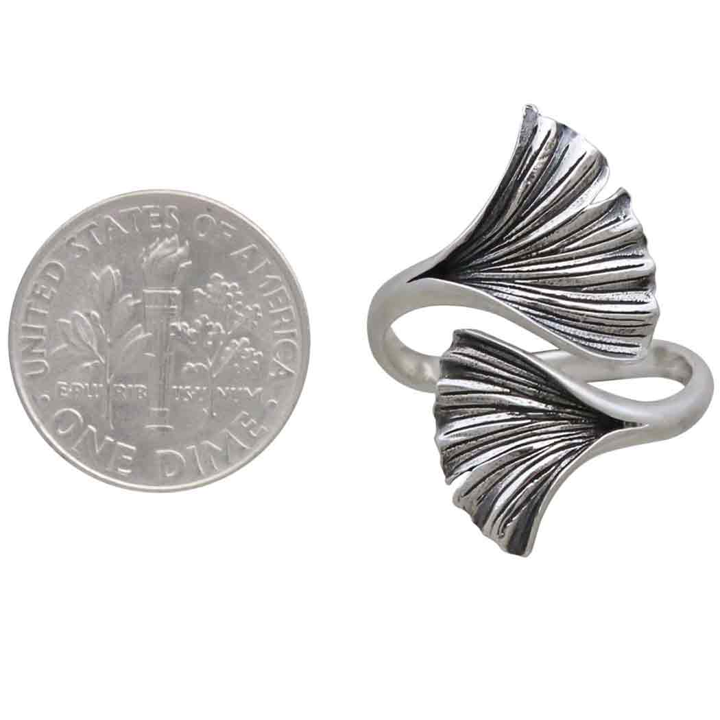 Sterling Silver or Bronze Adjustable Ginkgo Leaf Ring