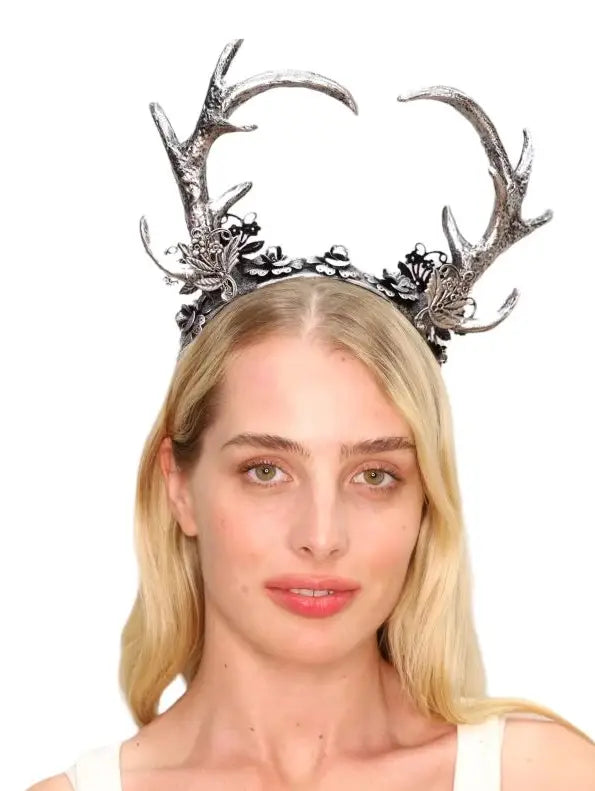 Silver Woodland Antlers Headband