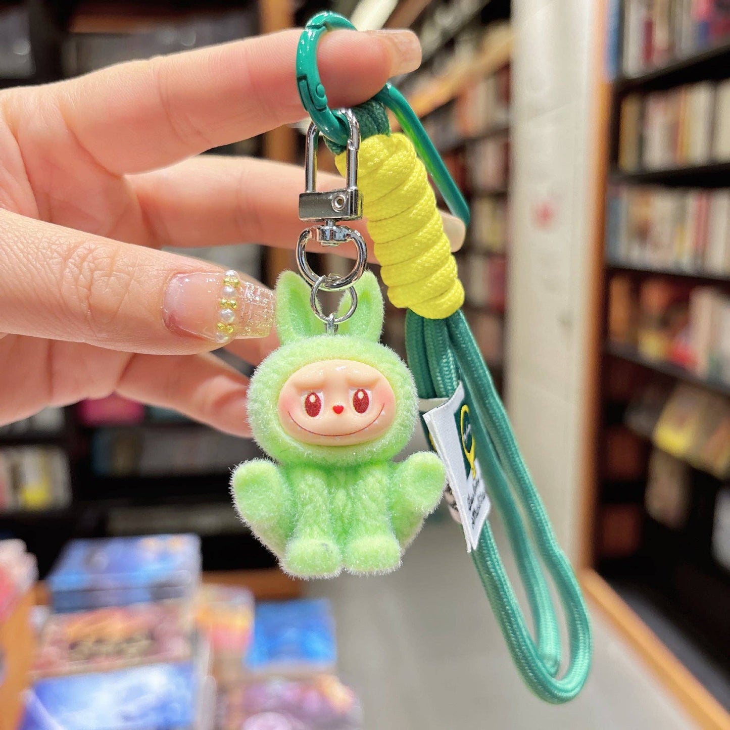 Labubu flocking keychain labubu pendant gift-random emotion