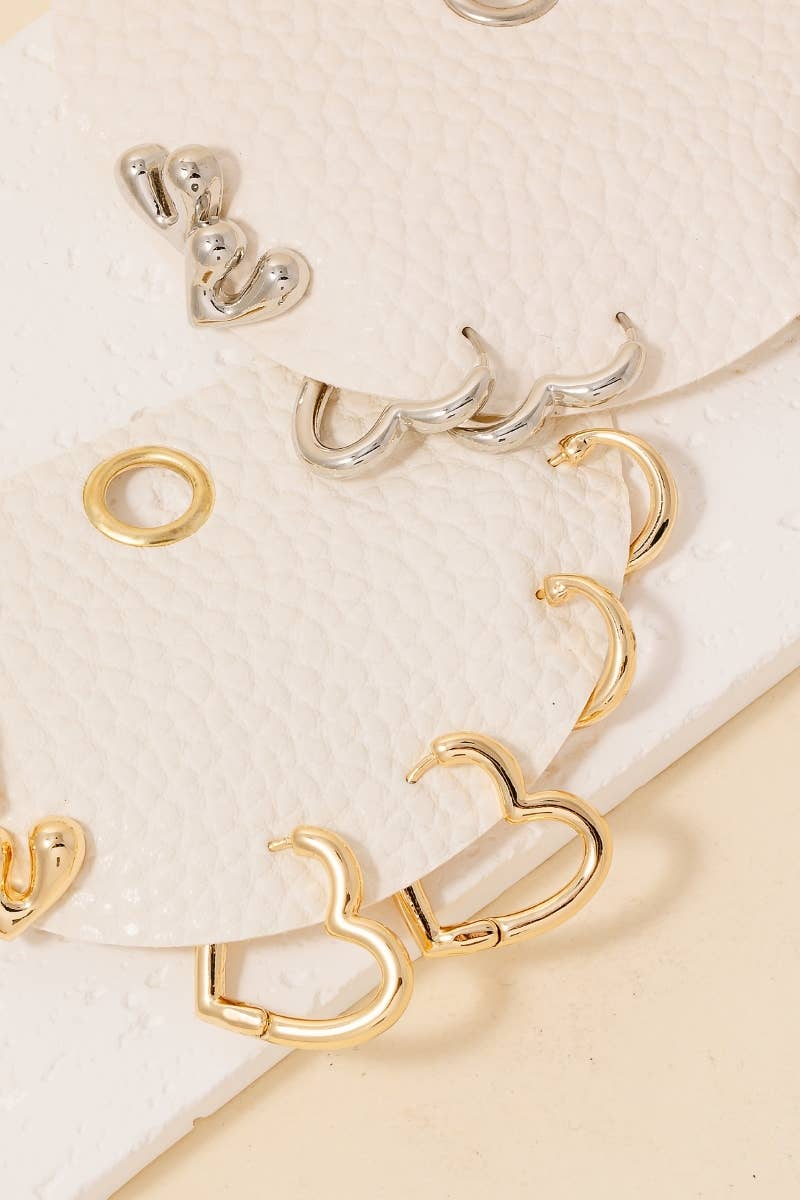 Mixed Metallic Hearts Earrings Set