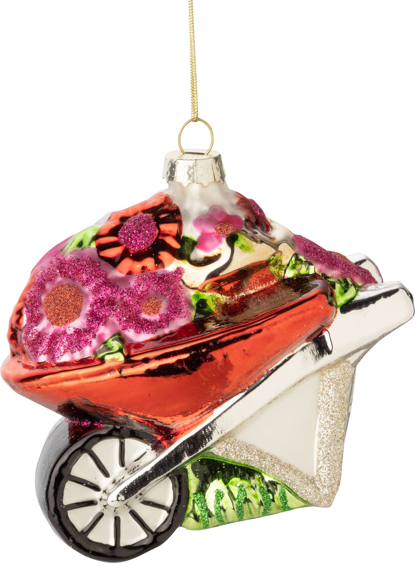 Glass floral wheelbarrow ornament