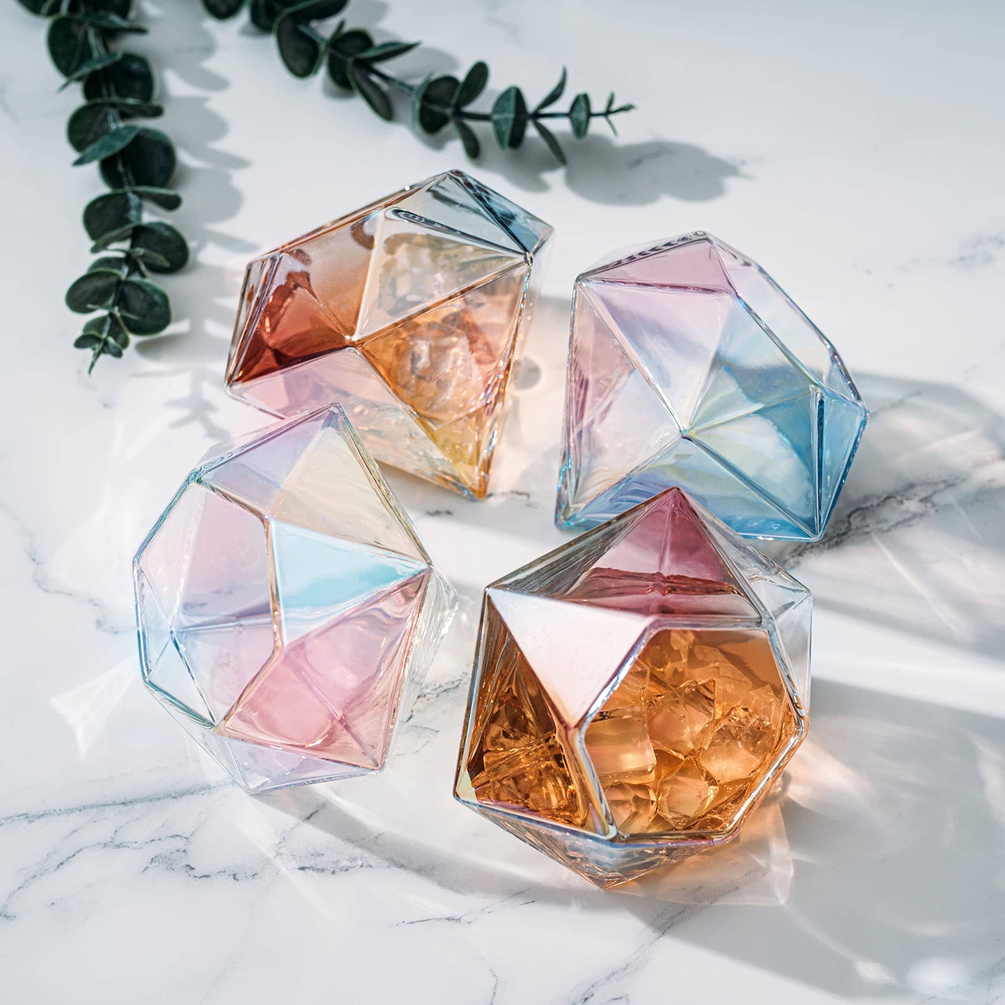 Set of 4 Iridescent Diamond Whiskey & Wine Glasses 10oz