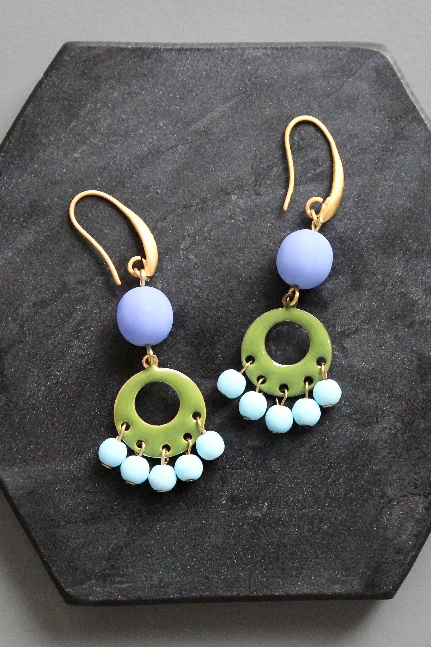 KYLE27 periwinkle and green enameled earrings