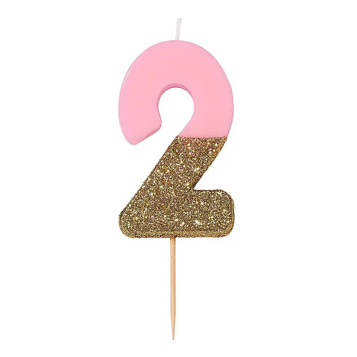 Pink and Gold Glitter Number Candle, 0-9