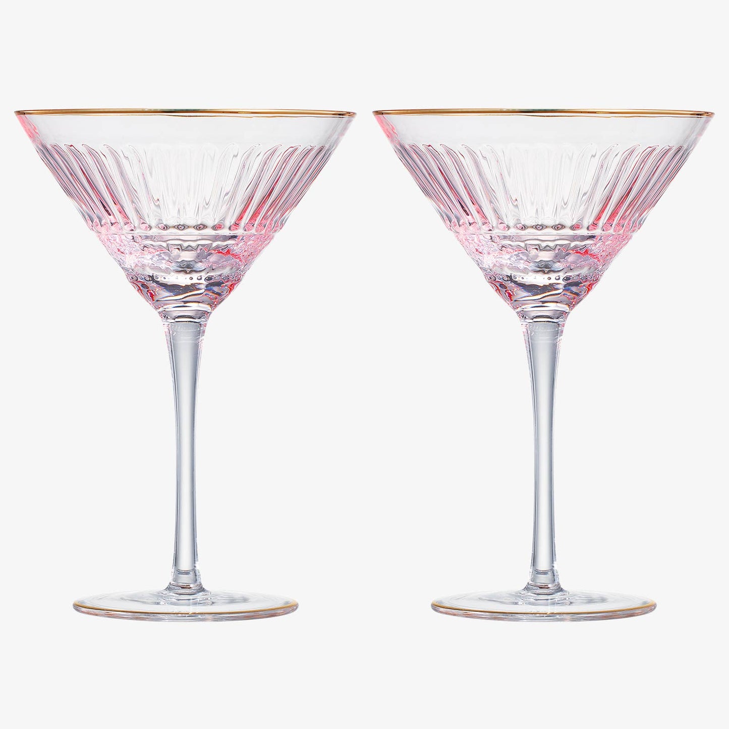 Gold Rim Colored Martini Glasses | Set of 2 | 8 OZ (PINK)