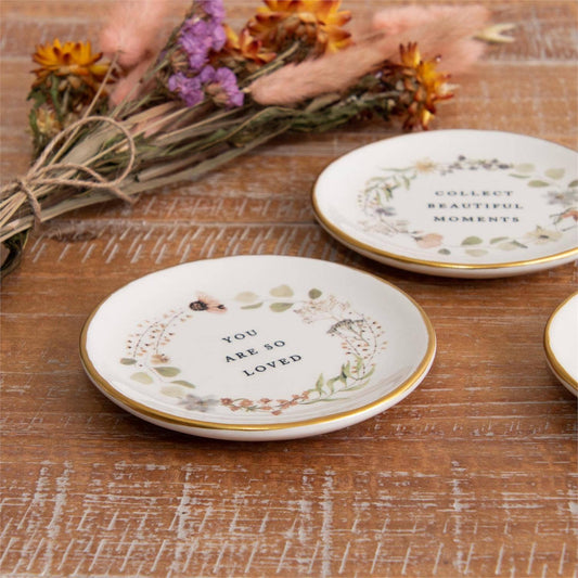 Floral Trinket Plates With Gold Rim Assorted