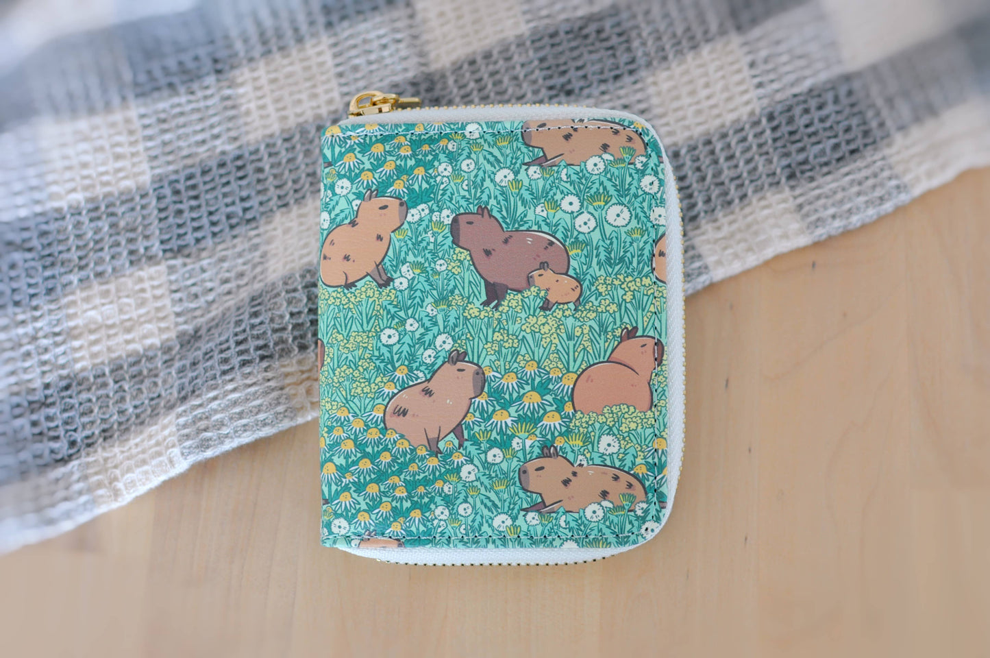 Capybara Pattern Zipper Wallet featuring Noristudio Capybara