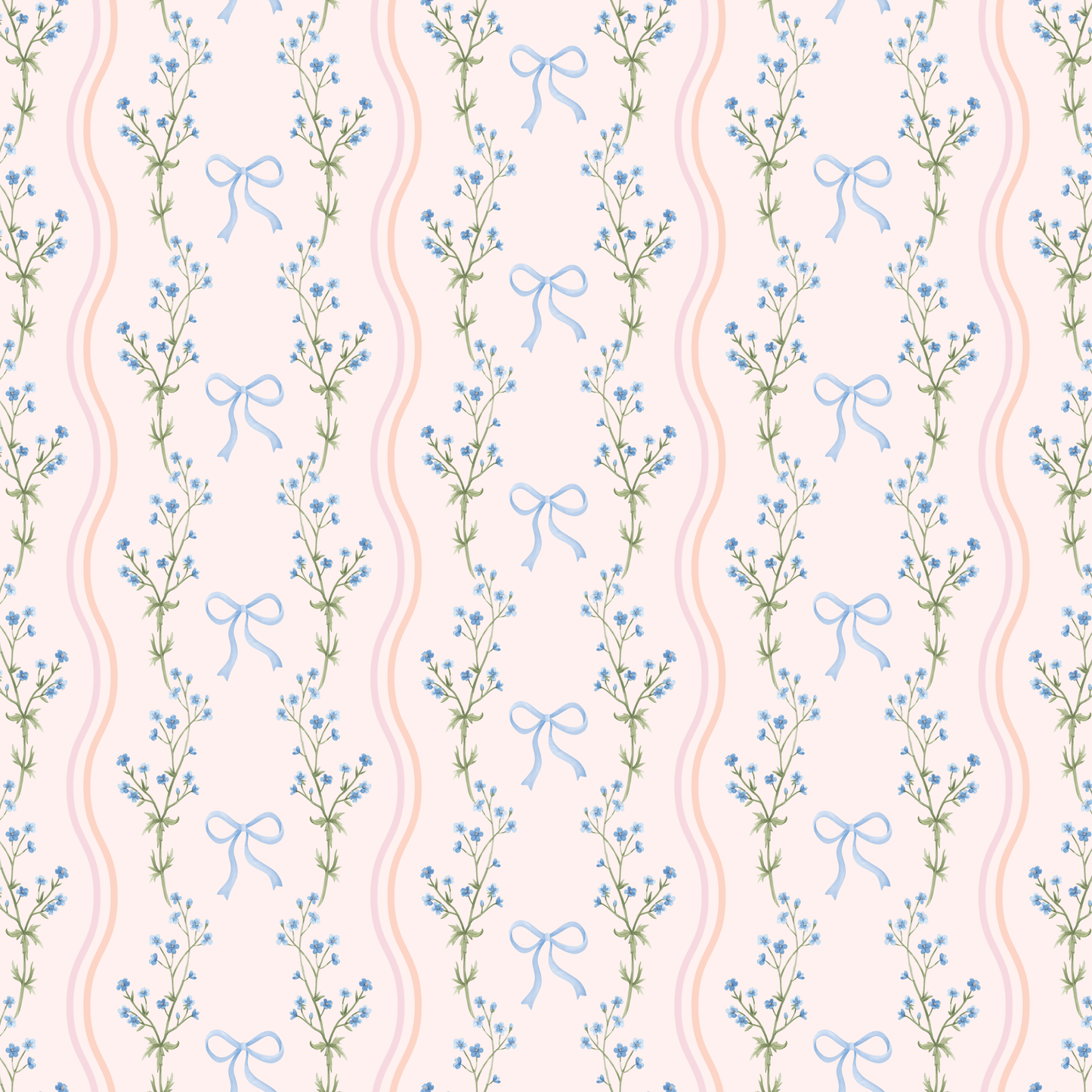 Watercolor Bow Wavy Stripe Wrapping Paper - Roll of 3 Sheets