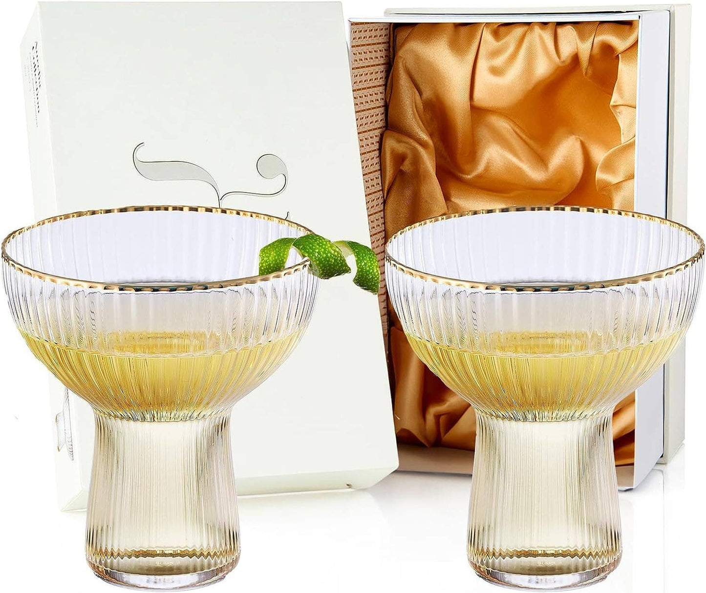 Stemless Gold Rim Cocktail & Margarita Glasses - Set of 2