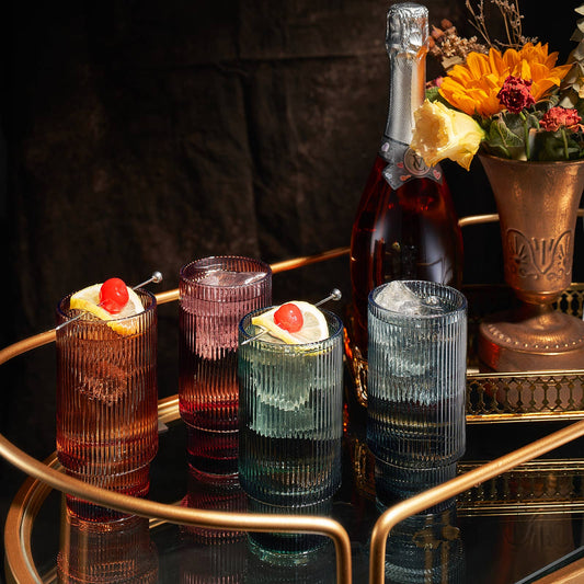Vintage Art Deco Collins Highball Glasses Ribbed