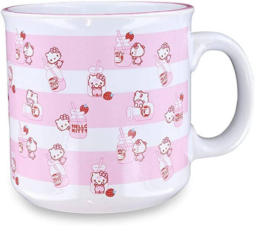 Hello Kitty Milk Bottle Toss 20oz Ceramic Camper Mug - Front & Company: Gift Store