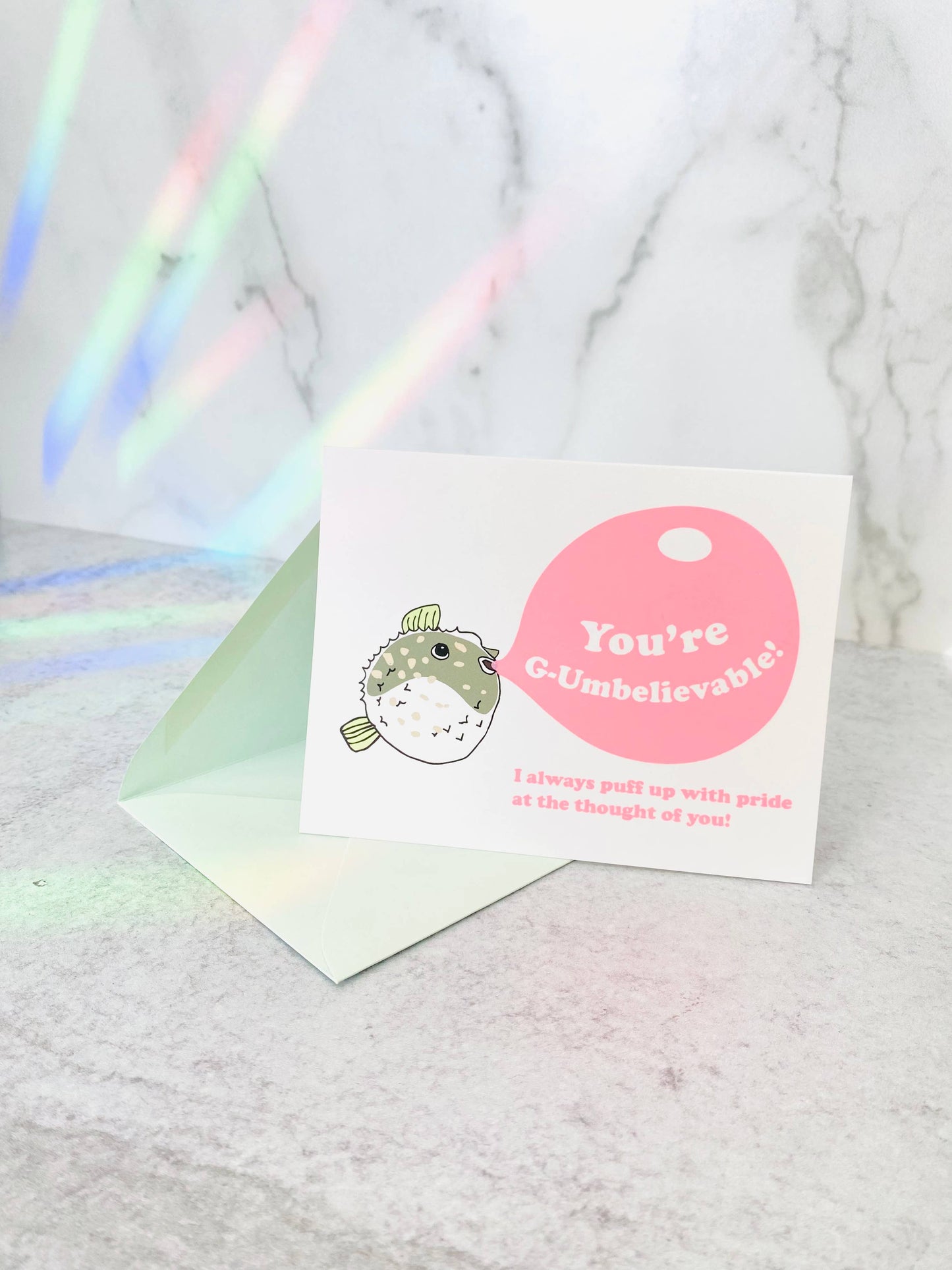 You're G-Umbelievable Puffer Fish Pink Foil Greeting Card