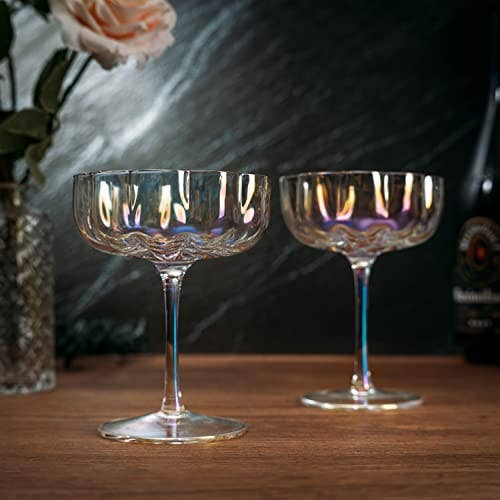 Flower Elegant Champagne & Cocktail Coupes - Iridescent Set
