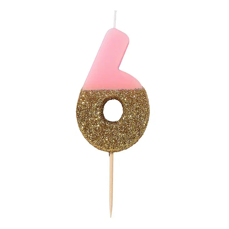 Pink and Gold Glitter Number Candle, 0-9