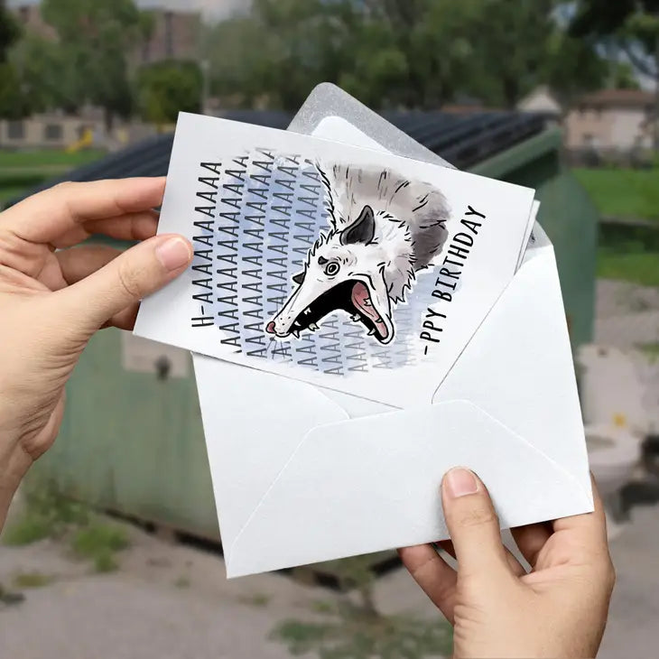 Happy Screaming Possum Funny Meme Birthday Card for Friend