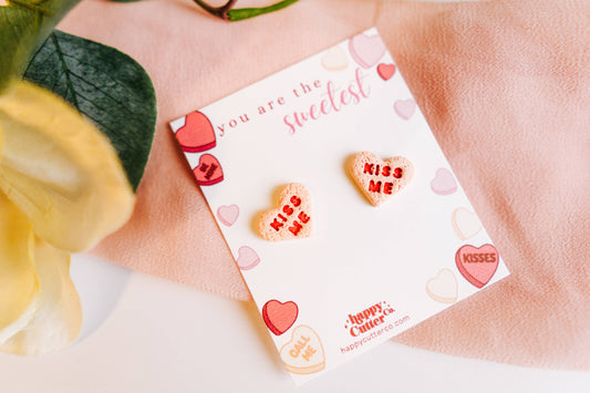 Kiss Me Heart Valentine Clay Stud Earrings