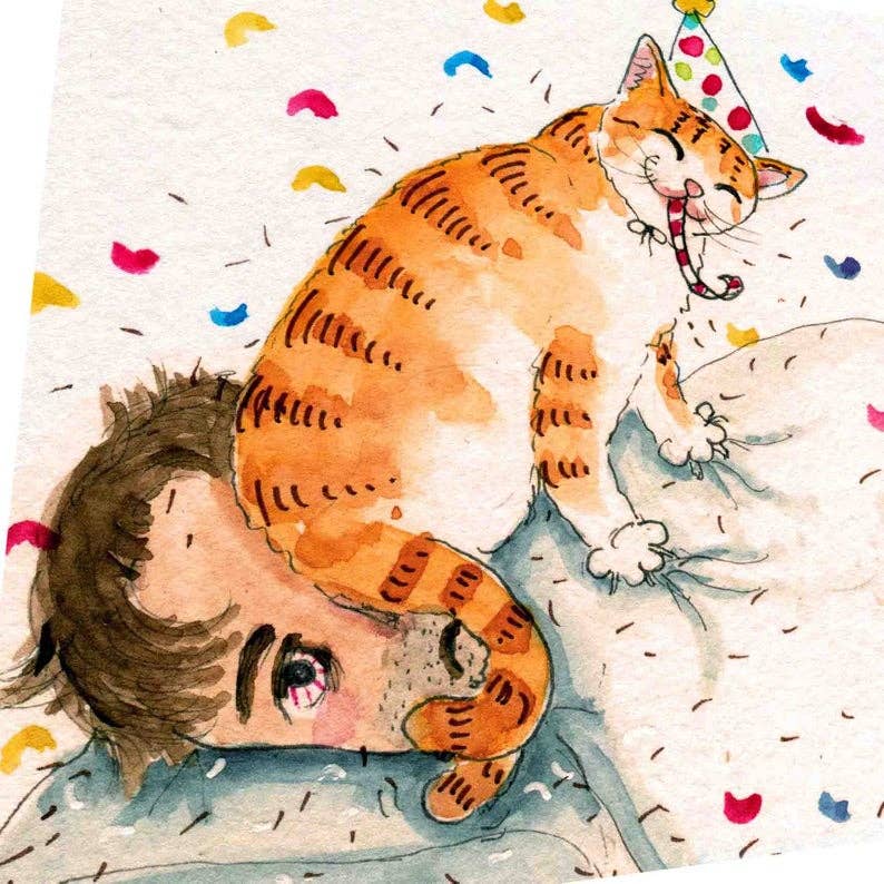 Rise And Shine Naughty Cat - Funny Birthday Card