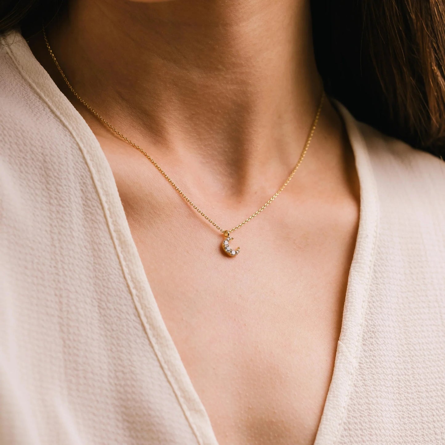Crystal Moon Necklace Gold