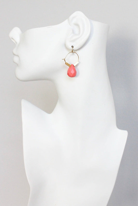 KYLE04 coral teardrop hoop earrings