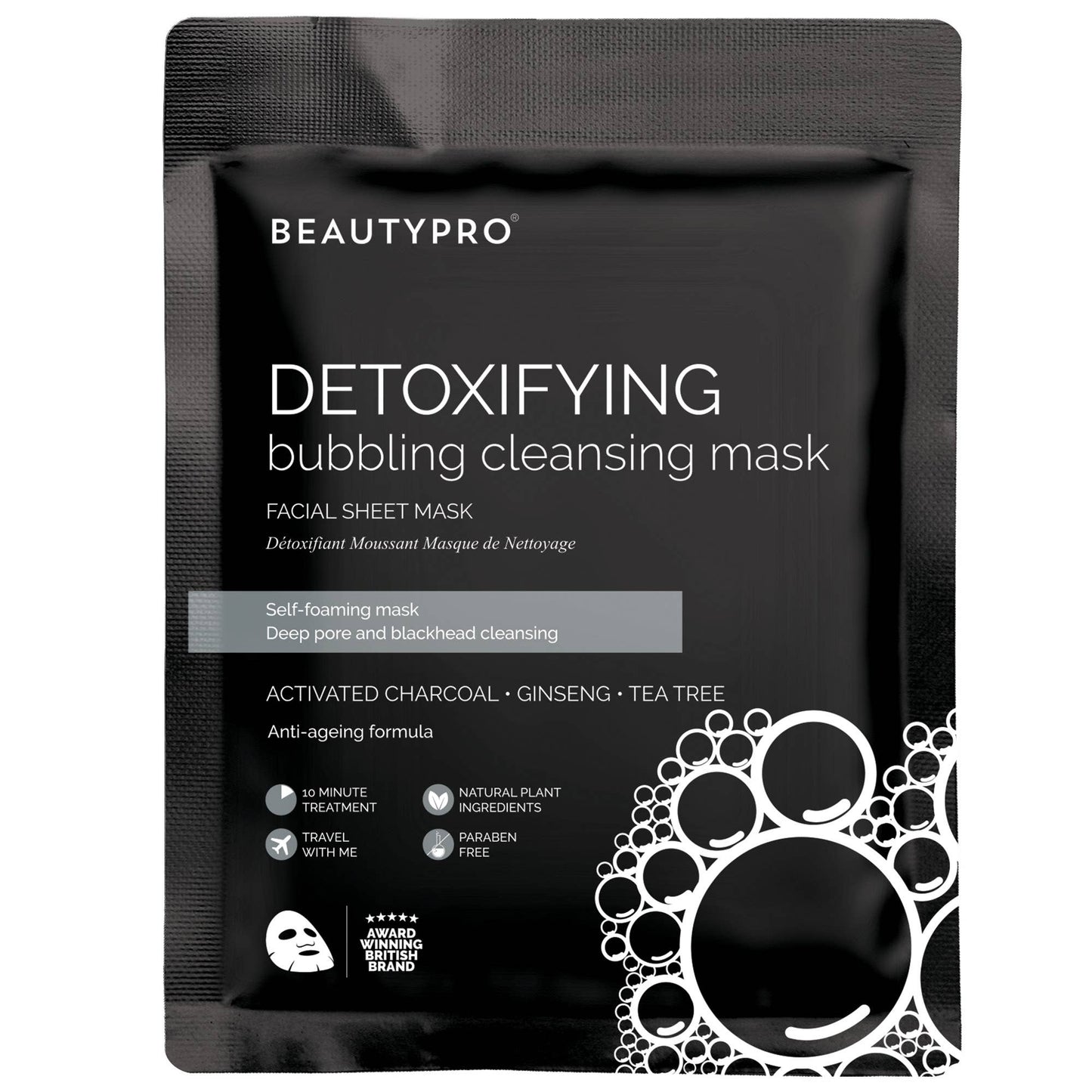 DETOXIFYING Bubbling Cleansing Charcoal Sheet Mask - Vegan