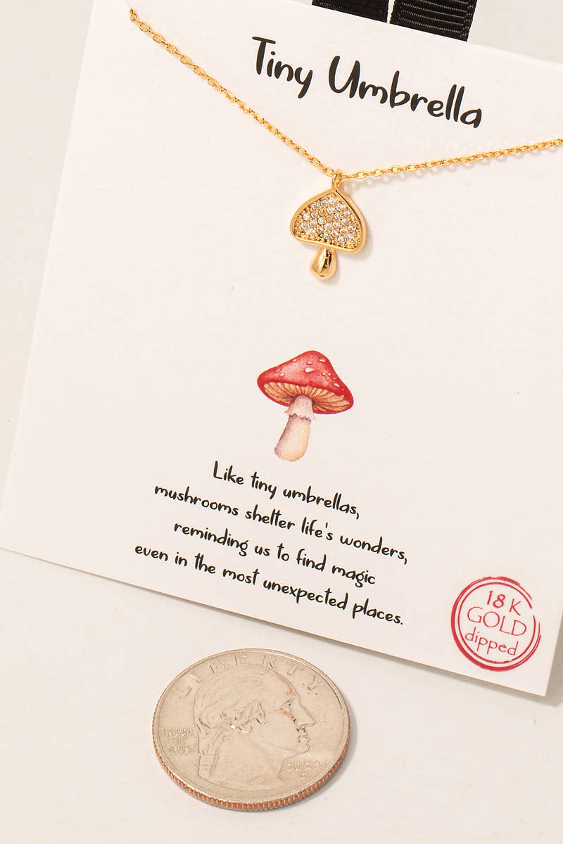 Gold Dipped Pave Mushroom Pendant Necklace