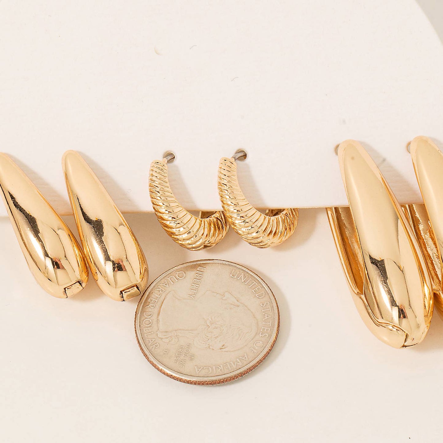 Metallic Long Oval 3Pc Hoop Earrings Set