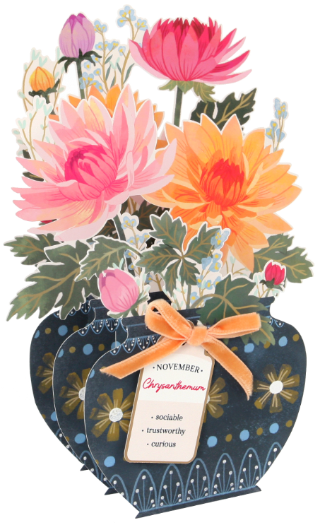 Chrysanthemum Floral Pop-up Card with Bow Embellishment