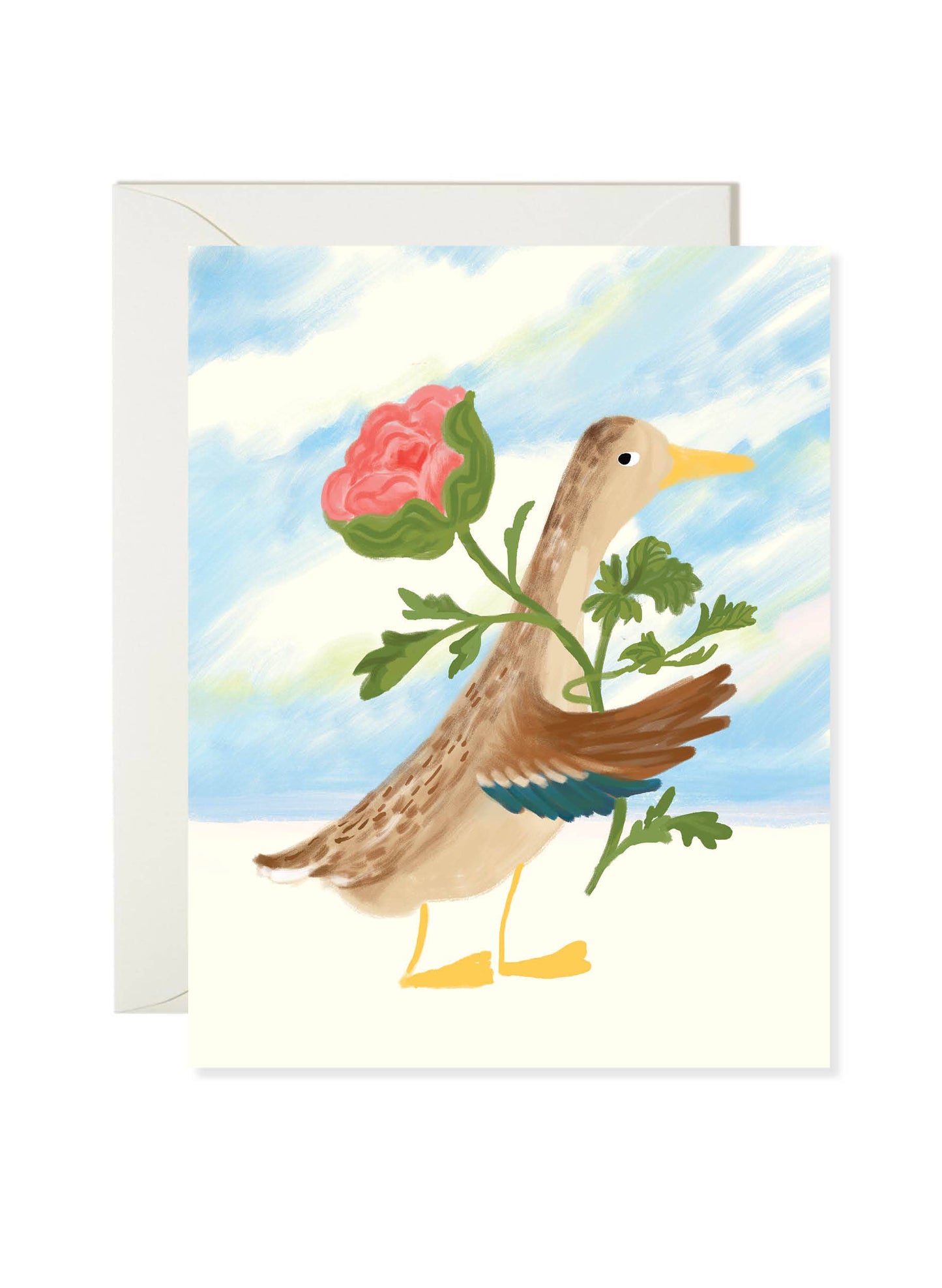 Duck Spring Greetings – Spring Floral Duck Greeting Card