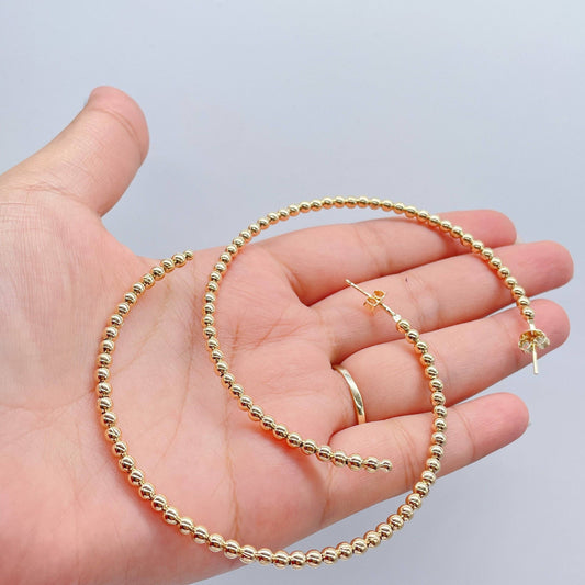 18k Gold Filled Extra Large Beaded Hoops