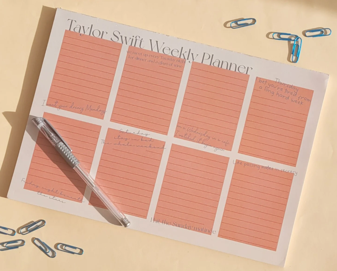 Taylor Swift Weekly Planner A4 Notepad - Lyrical