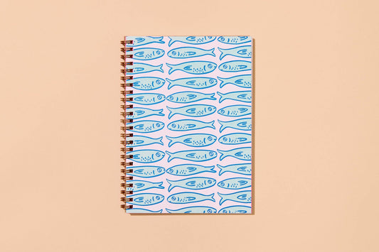 Sardines A5 Lettepress Spiral Notebook - Valentines Day Gift Mothers Day