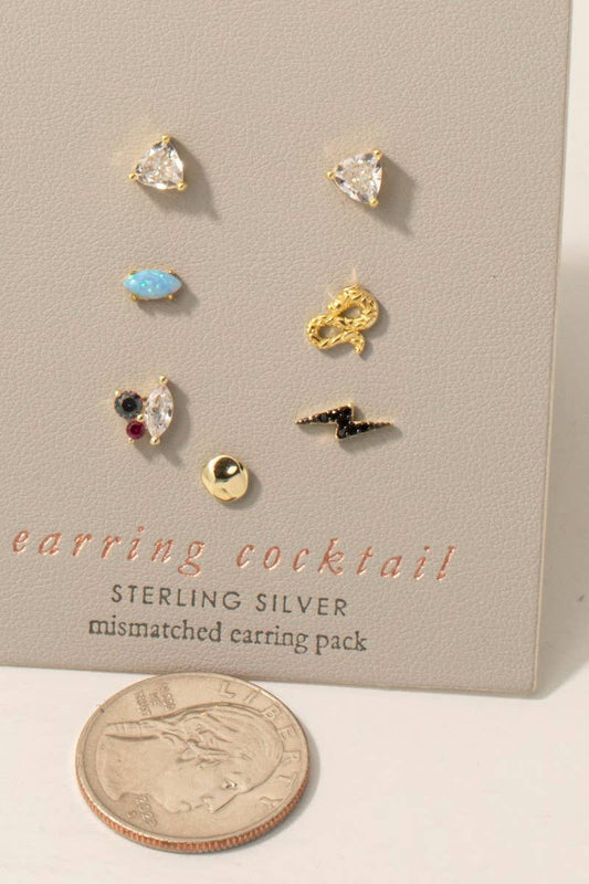 Sterling Silver Mixed Mini Stud Earrings Set