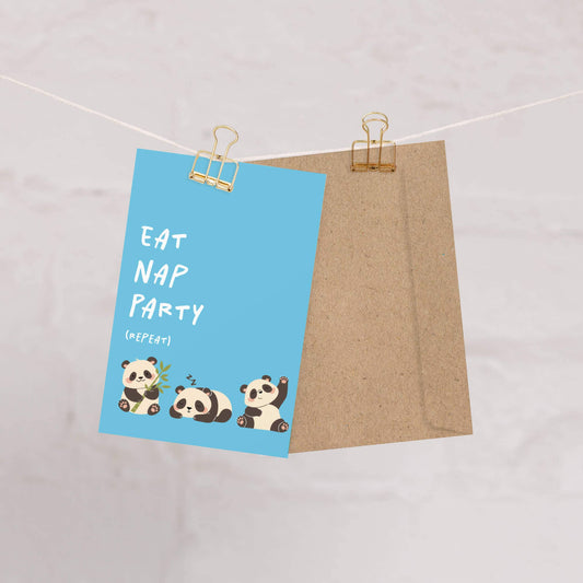 Eat Nap Party Birthday Card | Funny Aesthetic Chinese Panda Greeting Cards